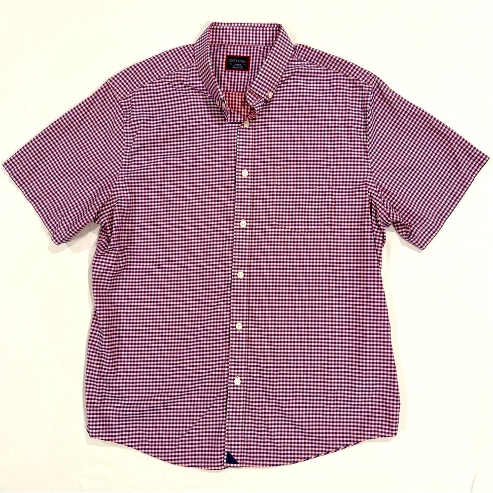 UNTUCKit Concord Button Down Shirt Mens Large Red White Blue Plaid Checks Summer